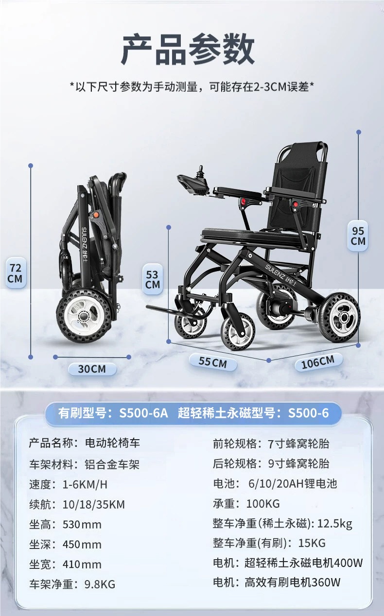 Shulunshi electric wheelchair is a lightweight, foldable, intelligent, fully automatic, ultra-light four-wheel mobility vehicle for the elderly and disabled