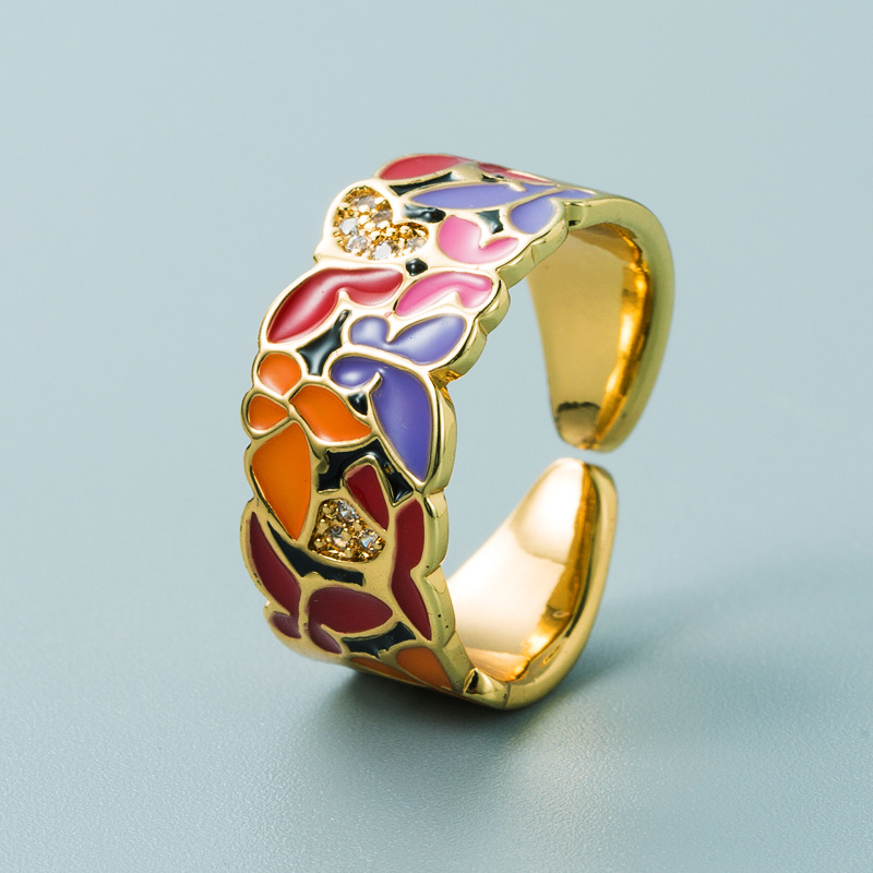moda porcelana cobre dorado hojas mariposa flor anillo al por mayor Nihaojewelrypicture5