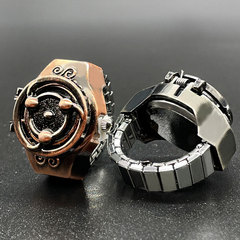 【戒指表】個性創意動漫復古翻蓋可看時間石英手錶戒指外貿熱銷