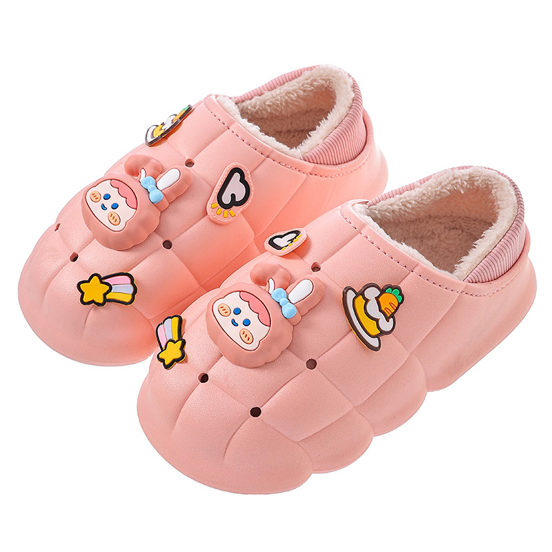 Pareja de invierno Zapatillas de algodón bolsa de mujer talón forrado de lana cálido hogar peludo dibujos animados impermeable slip-on zapatos de algodón de suela gruesa hombres