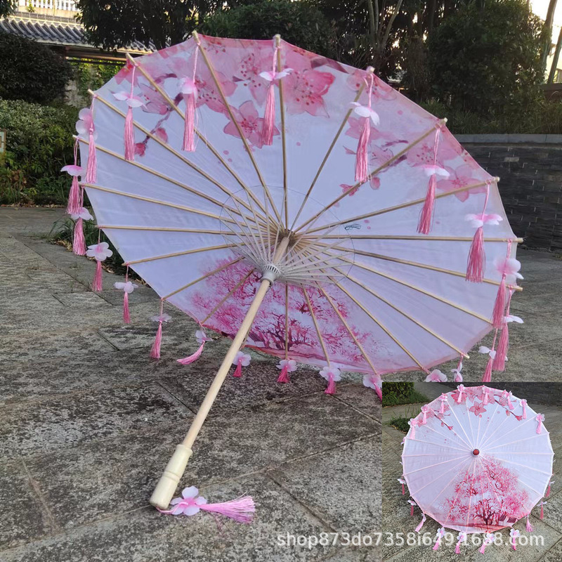 古風漢服流蘇傘花びら傘演出ダンス絹布傘吊り下げ装飾傘工芸傘古典油紙傘|undefined