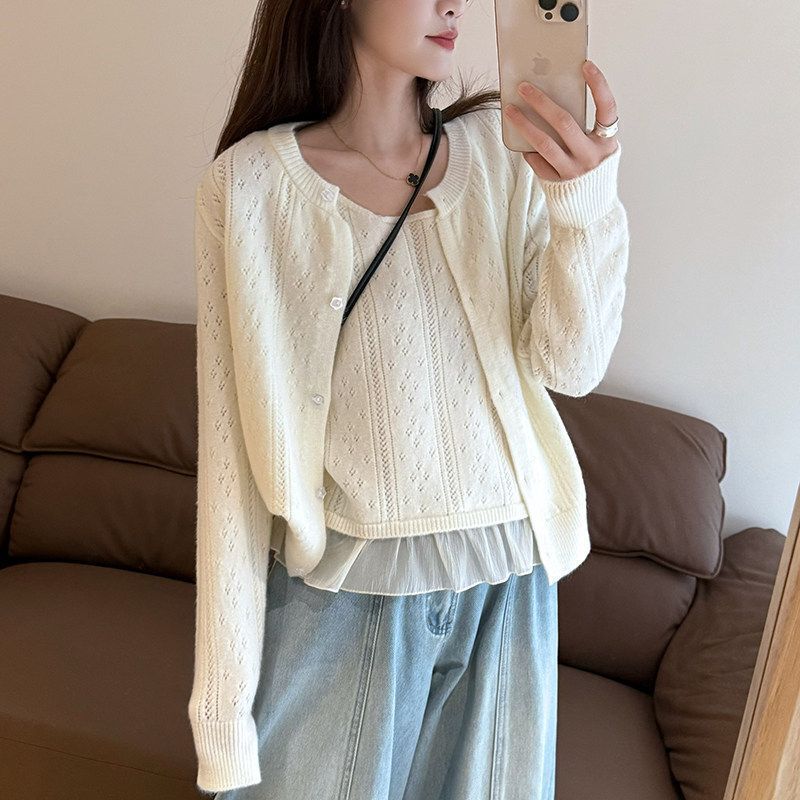 Sweet and Stylish Sweater Two-Piece Set 2026 Spring New Korean Style Casual Slim-Fit Outfit Top Set Ice Silk