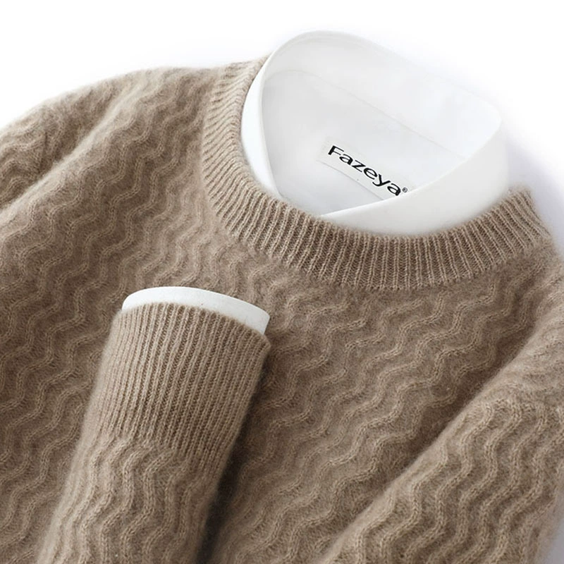 100 Свитер из чистой шерсти Мужской свитер с круглым вырезом Тяжелый жаккардовый кашемировый свитер Утолщенная вязаная Базовая рубашка Деловая Повседневная