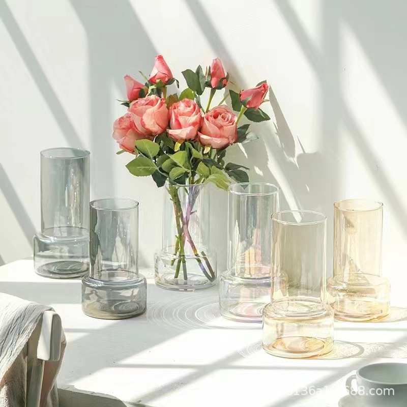 透明玻璃花瓶北歐風幻彩插花花瓶輕奢現代家居桌面鮮花插花花瓶