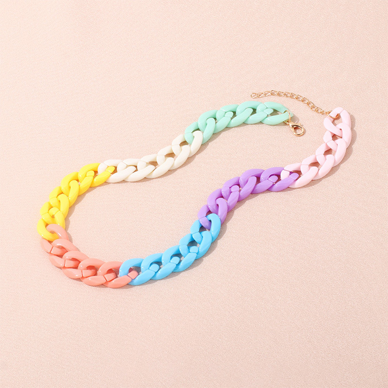 Sweet Colorful Arylic Alloy Chain Necklace