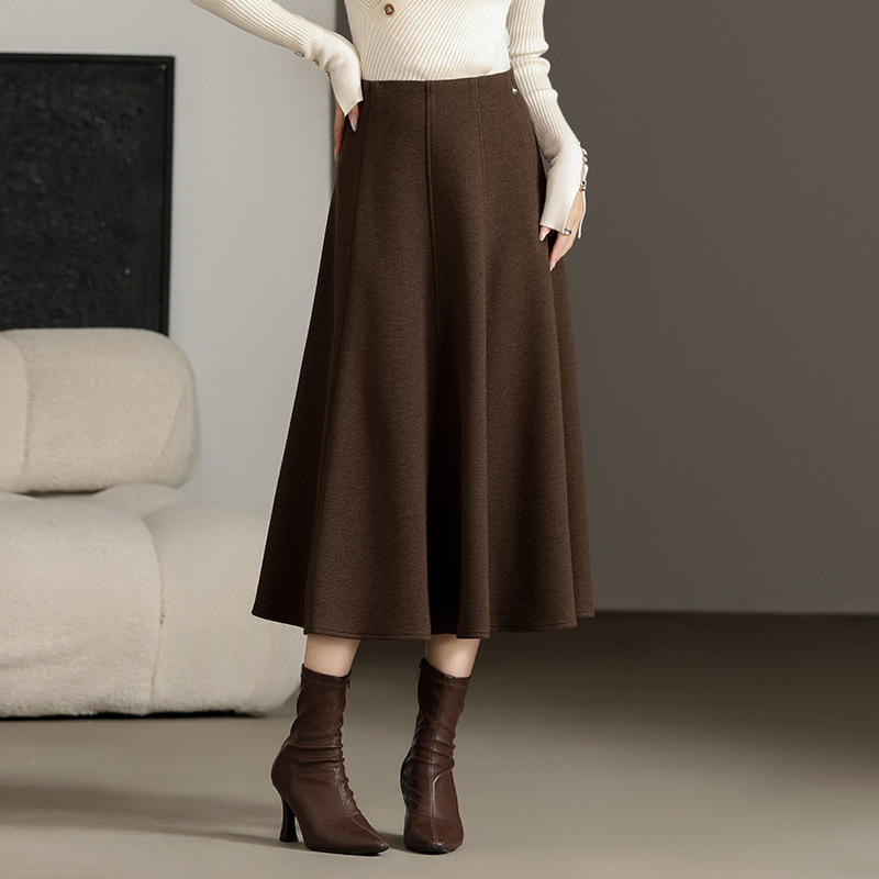 垂感修身毛呢A字大摆裙2024年秋冬款长款通勤高腰半身裙时尚伞裙