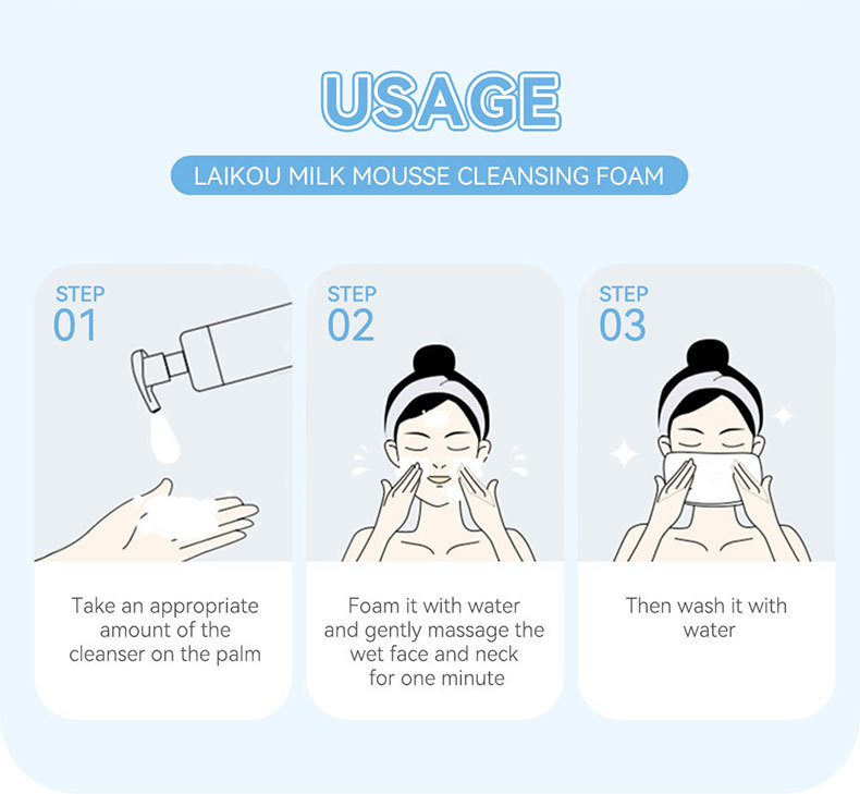 LAIKOU Milk Cleansing Mousse 120ml Pore-cleaning Skin Care products wholesale temu Shrimp Peel Cross-border undefined