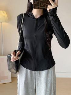 Cool Ice Silk Waist Slimming Sun Protection Clothing Women's Sports Anti-Uv Lightweight Yoga Hooded Sports Jacket Summer