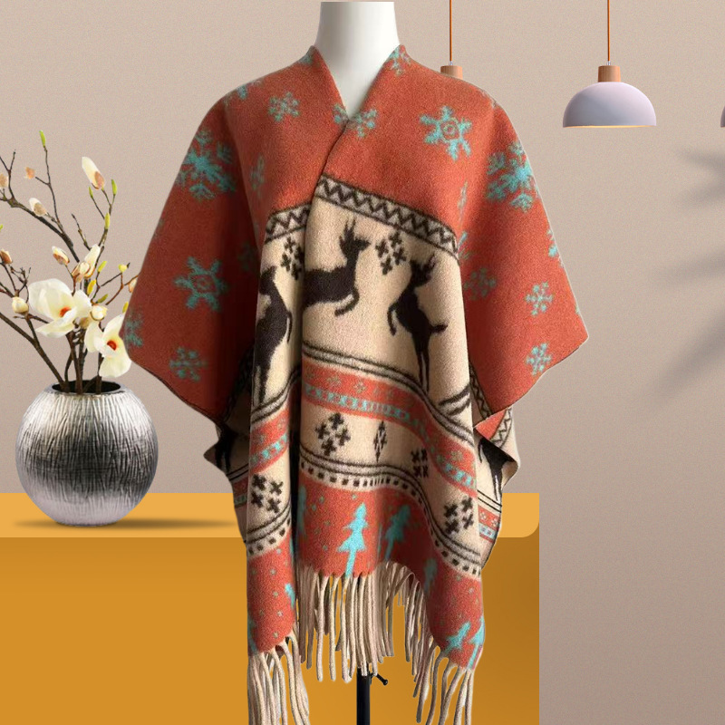 跨境复古斗篷披肩流苏格子围巾女秋冬保暧旅游拍照空调披肩膀外贸