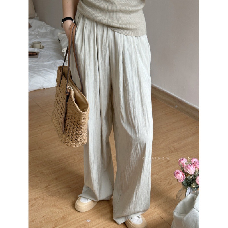 冰丝阔腿裤女夏季高腰垂感休闲日系棉麻慵懒感山本裤褶皱直筒裤子