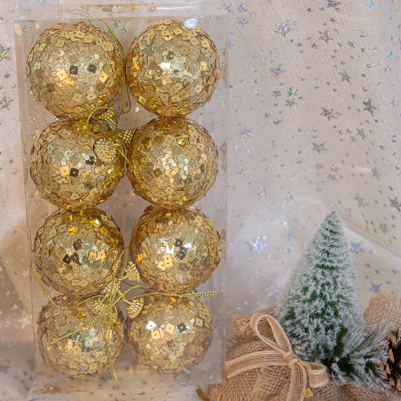 En stock decoraciones de Navidad 6cm de oro de espuma de copo de nieve de Navidad Bola 8 piezas en caja de árbol de Navidad bola colgante al por mayor