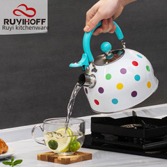 不鏽鋼彩色波點鳴笛燒水壺亞馬遜跨境鳴音煮水壺tiktok響水壺2.5L