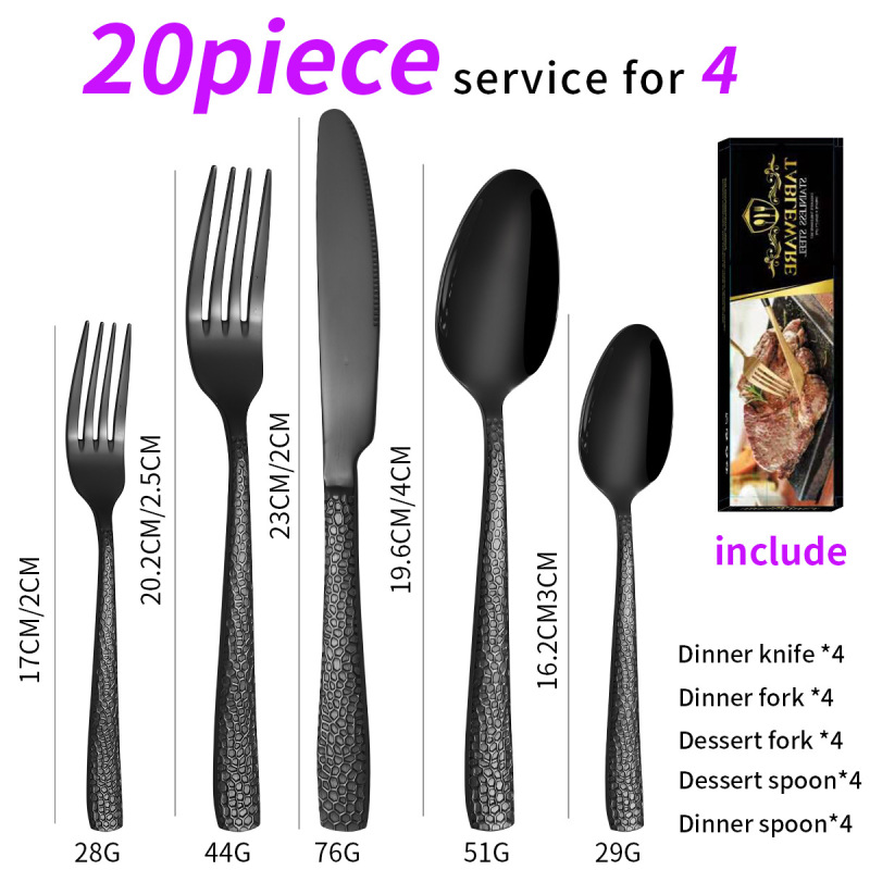 アマゾン角柄蛇紋ステンレス食器20/40点セットギフトボックスホテル西食器ステーキナイフフォークスプーン|undefined