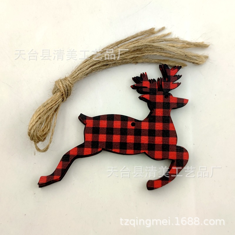 33 rojo y negro Plaid SERIE DE Navidad madera chips colgantes decorativos de Navidad se pueden combinar libremente con 10 piezas en un paquete