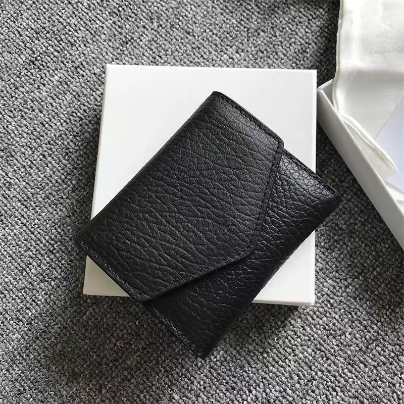 PYC 21aw primera capa de piel de vaca con solapa con cremallera triple billetera corta con múltiples posiciones para tarjetas billetera plegable