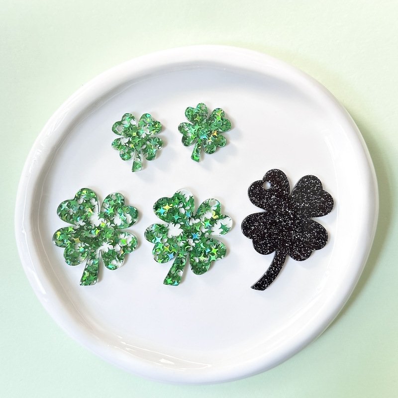 Acrylic color transparent line glitter four-leaf clover pendant DIY keychain earrings jewelry pendant small fresh