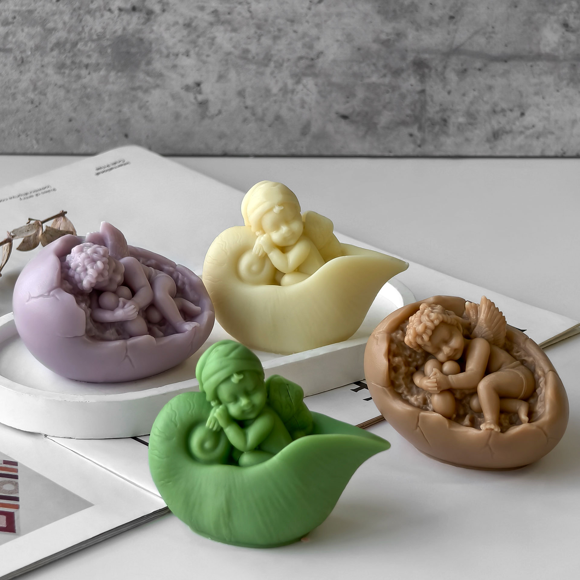 Jiahuimei Angel Molde de vela de aromaterapia para bebés Diy Cáscara de huevo de Pascua Molde de silicona para vela de aromaterapia para bebés