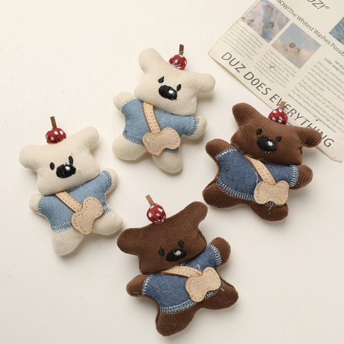 Korean ins new denim backpack bear puppy children's hairpin accessories cotton-filled ornaments clothing DIY
