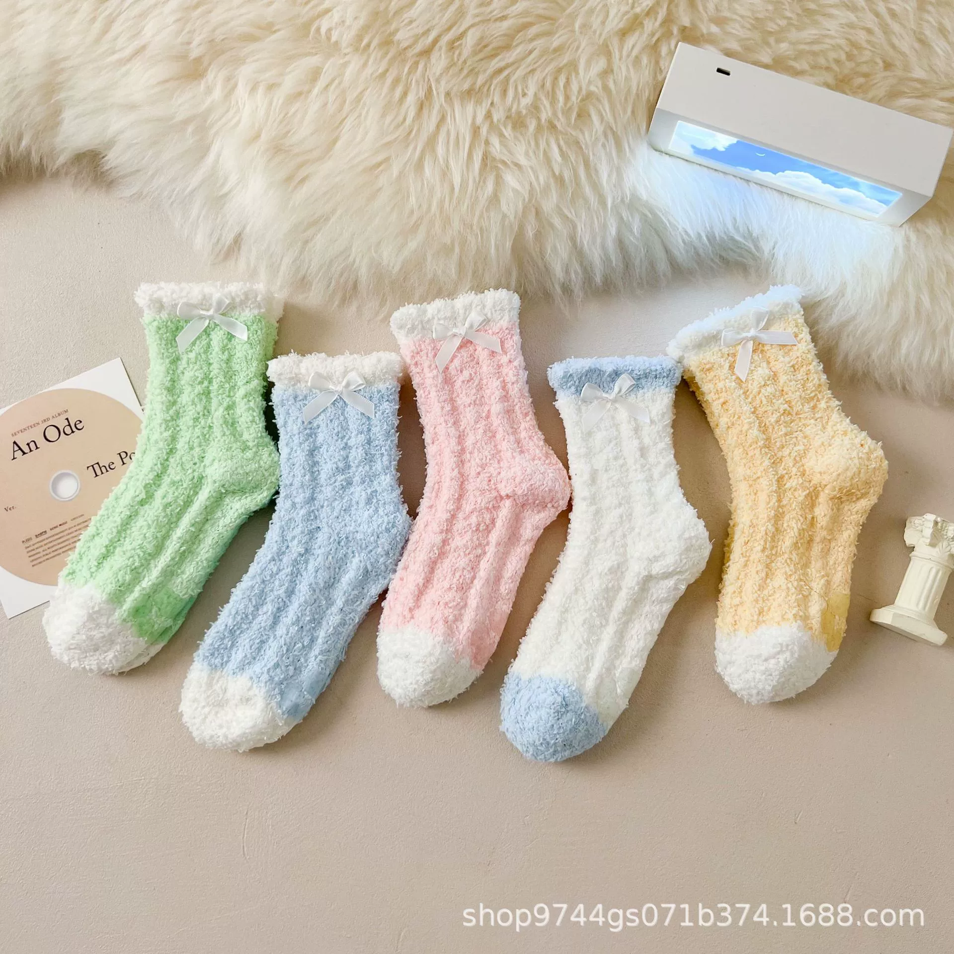 3-5-9 лет осень-зима новые детские бантики с милыми коралловыми бархатными корейский стиль утолщенный теплый ползки носки для сна