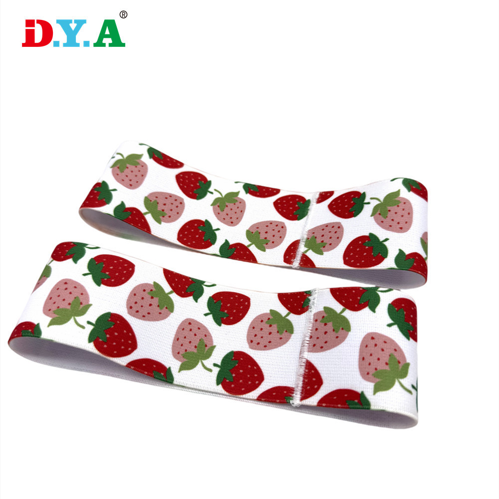 苏州厂家定 制涤纶乳胶丝单面印热转印松紧带5cm印花饭精美盒绑带