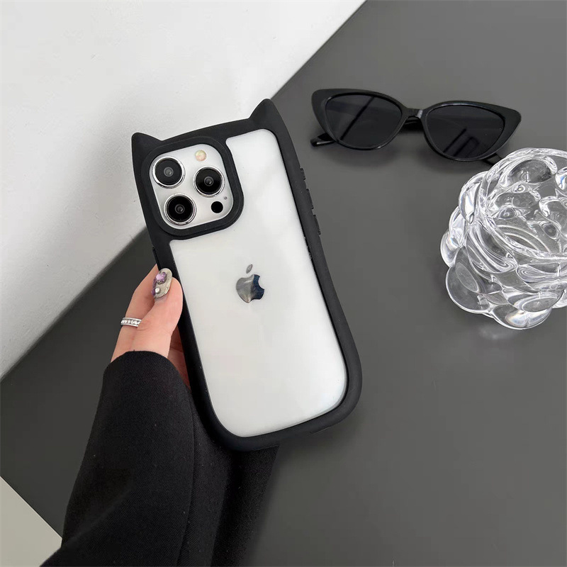 Apple 15, iPhone 14 Pro, 13 Pro ve 12 için uygun, şeffaf, kedi kulaklı, kişiselleştirilmiş, yaratıcı ve niş telefon kılıfı