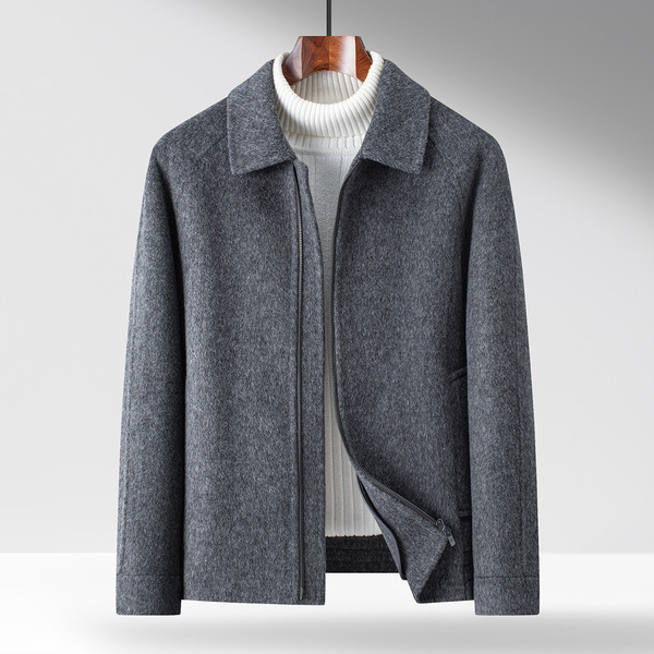 Double-sided woolen short demi-season jacket