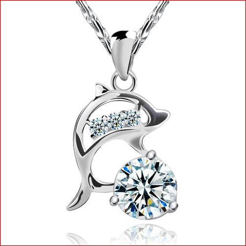 Weihua Fashion Women's Crystal Silver-plated Necklace Women's Short Dolphin Pendant Valentine's Day Gift for Girlfriend