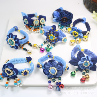 Yunnan Ethnic Style Blue Dyed Tie-dye Fabric Bracelet Dali Lijiang Hot Selling Hand-sewn Flowers Are Available in Various Styles