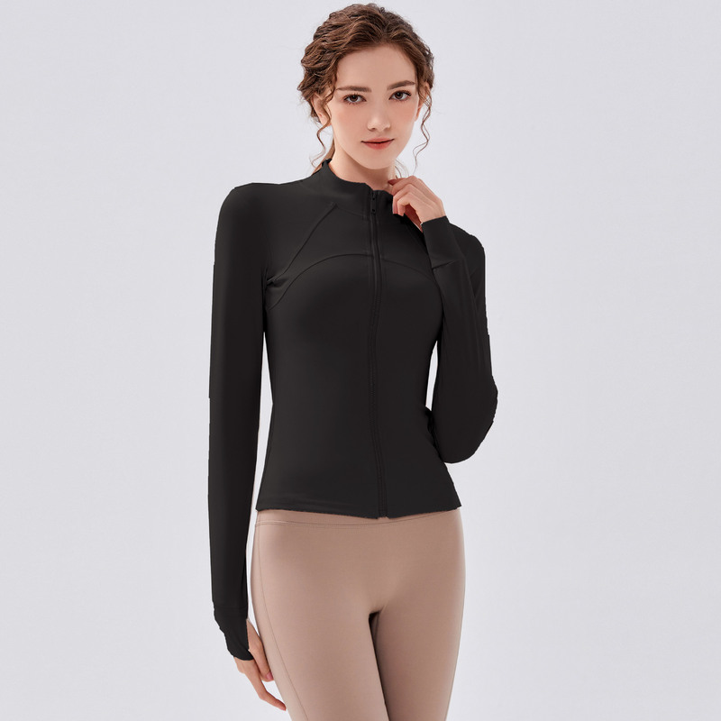 新しい秋冬とベルベットのジッパーヨガ服の上着のランニングトレーニング服が痩せている運動訓練は長袖のコートに乗る|undefined