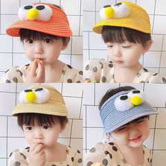 兒童帽子防曬帽夏寶寶可愛眼睛遮陽帽嬰兒帽子空頂草帽卡通太陽帽