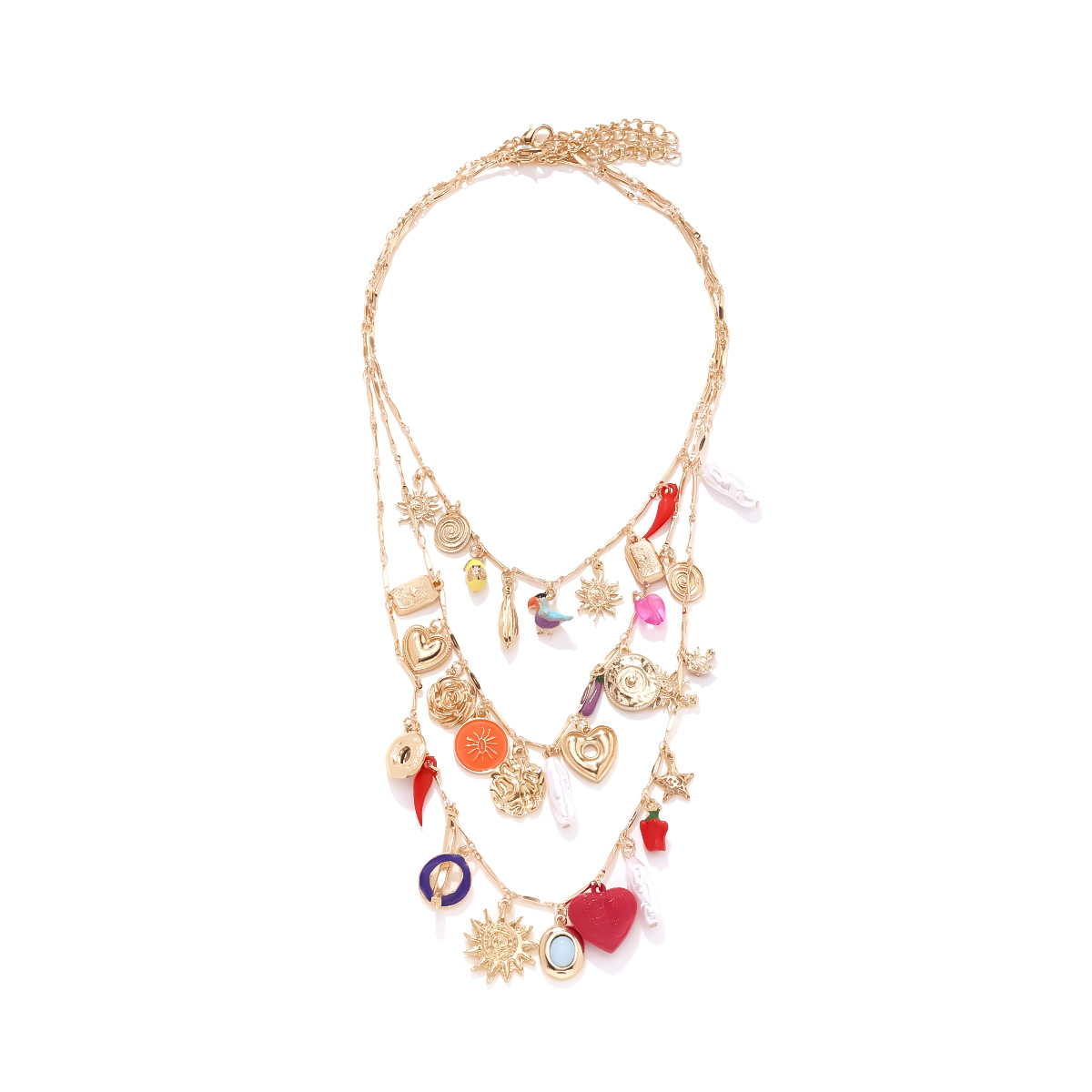 Imitation Pearl, Alloy, Resin Pendant Material Three Layer Necklace, Multi Charms Necklace Classification Iron Chain Material Elegant Sun Star Heart Shape Imitation Pearl Resin Iron Lobster Trigger Clasp Closure Statement Necklaces Wholesale