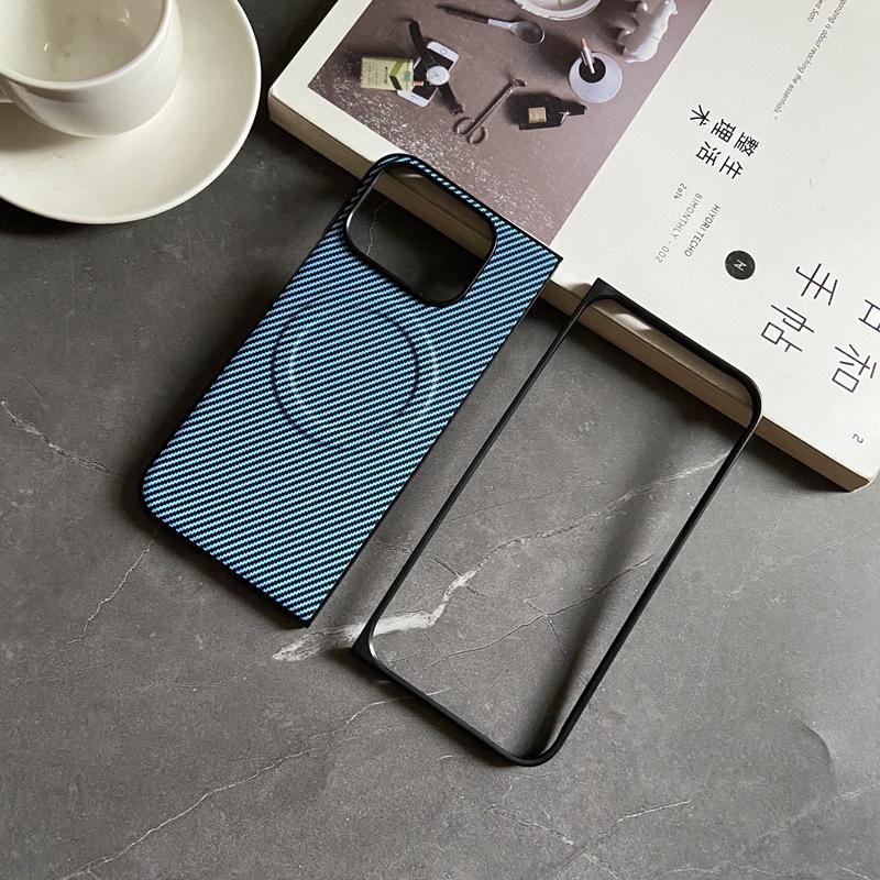 Magnetic carbon fiber pattern YUAN color-light blue