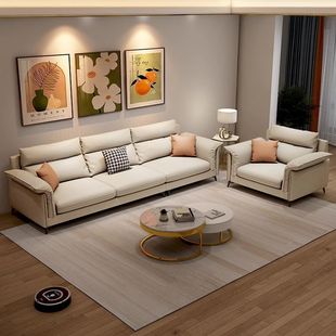 Italian Minimalist Cat Scratch Leather Modern Simple Small Apartment Sofa Living Room Rental House Three-Person Straight Row Technology Cloth Sofa