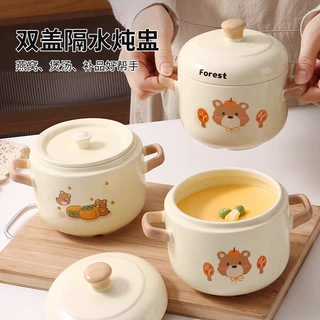 代发双盖提手陶瓷炖盅隔水炖家用燕窝一人食品级煨汤瓦罐汤小炖罐