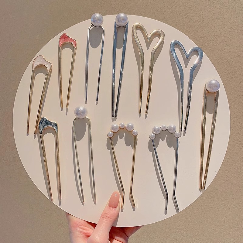 Horquilla de cabello en forma de U de perla de alta calidad horquilla de cabello en la parte posterior de la cabeza femenina horquilla de aleación tocado nuevo peine de horquilla chino