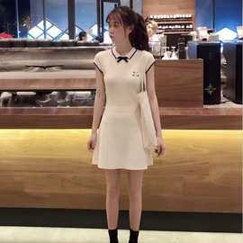 南油高奢女装VL撞色翻领针织衫连衣裙26新款蝴蝶结气质少女风上衣