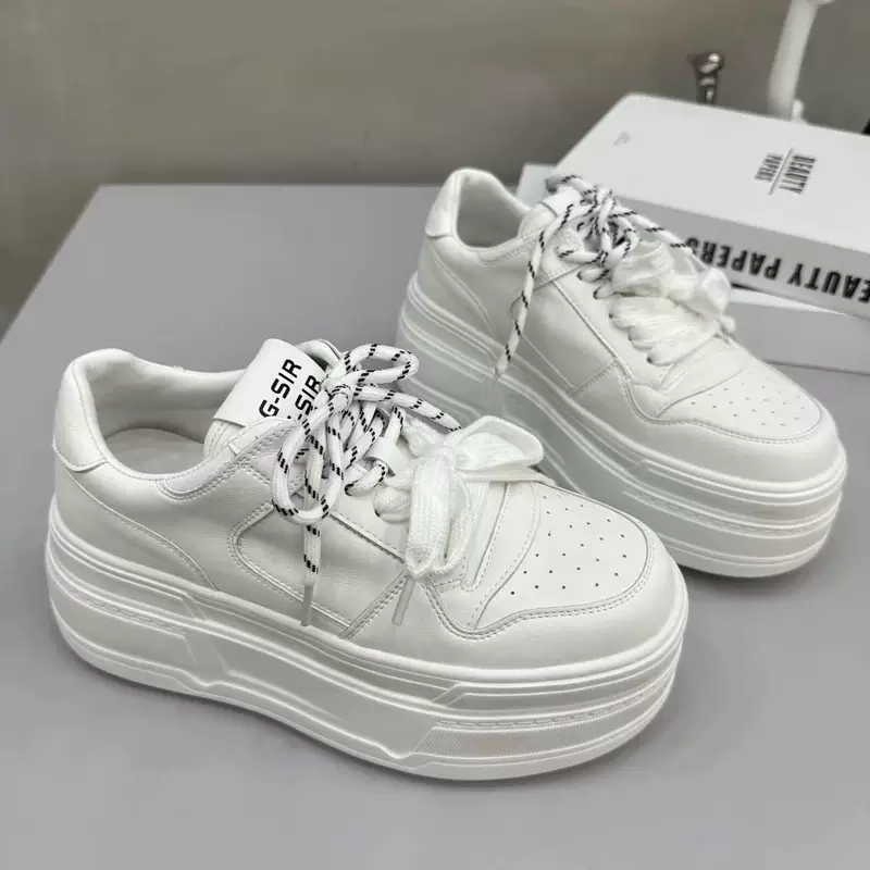 Белые туфли на платформе, универсальная обувь, высокие дышащие кроссовки для отдыха, для подростков, 7 см