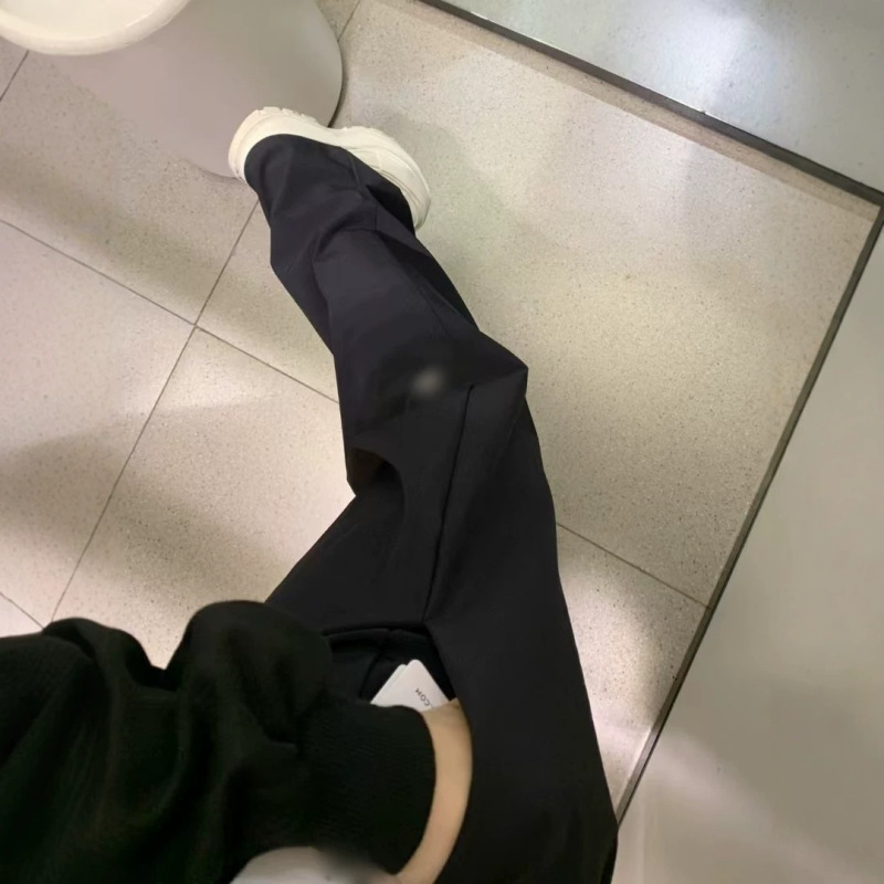 Current Summer Model: Alogant Straight-Leg Pants with Reflective Leg Logo, Casual Webbing, High-Waisted, Ice Silk, Drapey, Lightweight Sports Pants