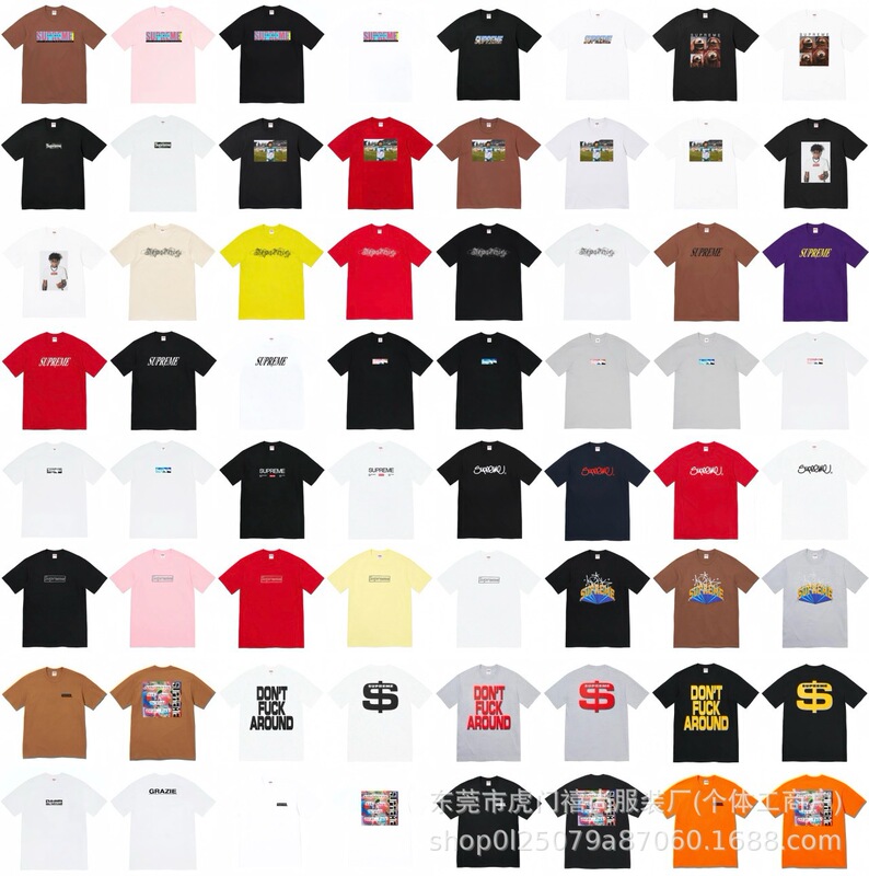 クロスボーダー25ss美潮Supreme文字プリントラウンドネック半袖男女兼用カジュアルTシャツ純綿快適|undefined