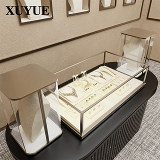 旭跃轻奢珠宝展示道具米色超纤项链展示架耳钉戒指手镯首饰挂架
