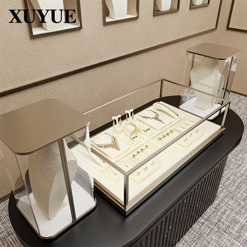 旭跃轻奢珠宝展示道具米色超纤项链展示架耳钉戒指手镯首饰挂架