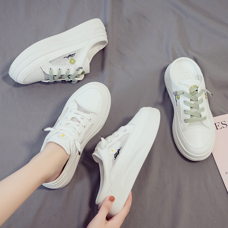 Zapatos de suela gruesa con zapatillas de primavera y verano, zapatos blancos transpirables, margarita, zapatos de mujer ligeros, transpirables, ligeros