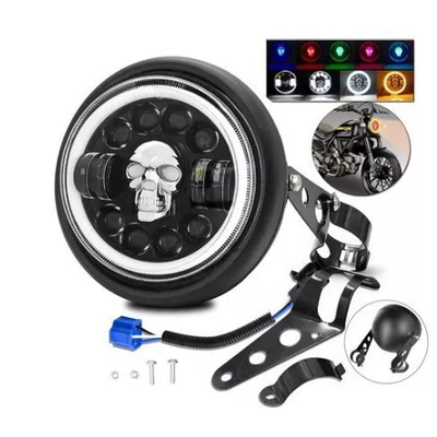 7inch Wrangler Harley Motosiklet LED Farları, Yüksək/Aşağı Şüa, Rəngli Kəllə