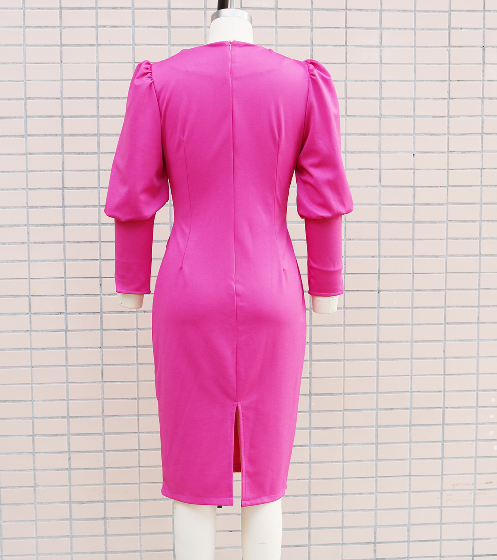 Women's Regular Dress Elegant V Neck Zipper Long Sleeve Solid Color Knee-Length Business Banquet Daily display picture 8