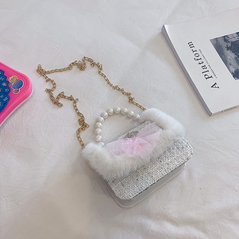 Bolso DE LOS NIÑOS estilo Chanel cadena bolsa de mensajero lindo bebé niña moda chica bolso de hombro moda perla