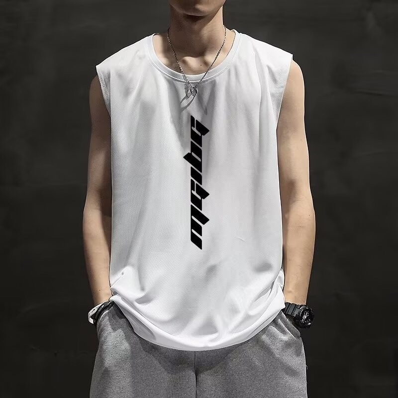 Sports Mesh Ice Silk Quick-drying Men's Sleeveless Waistcoat Loose Clothes Sweat Absorbing T-shirt Fashion Brand Casual Fitness Vest
