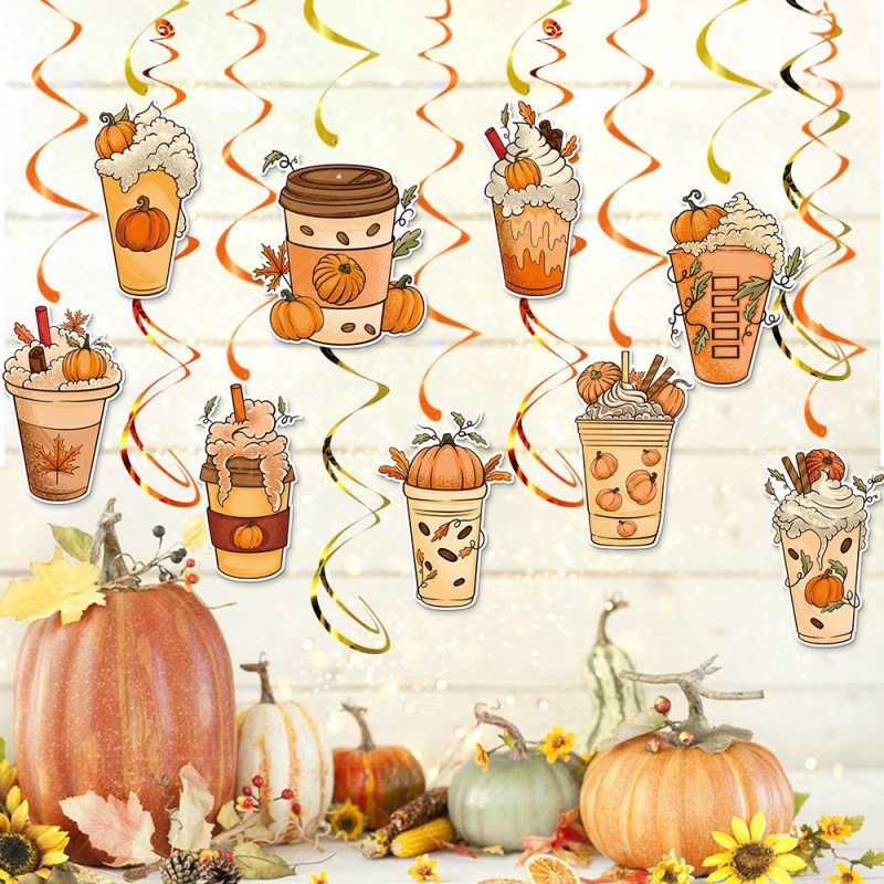 Fabricantes al por mayor otoño decoración de fiesta de Acción de Gracias, bandera de tracción, etiqueta en espiral, decoración de fiesta de cumpleaños, juego de bandera de tracción