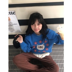 现货2025韩系秋冬可爱风甜美减龄小猫咪提花套头针织衫女气质百搭