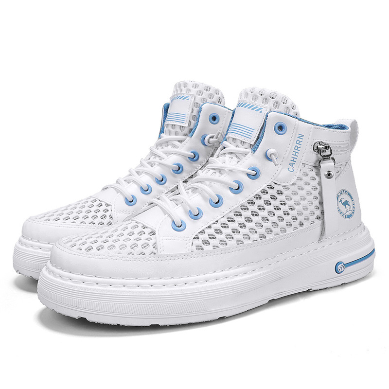 Zapatillas altas para hombre 2025 verano malla hueca para hombre zapatos transpirables de malla casual zapatos de moda estudiantes adolescentes
