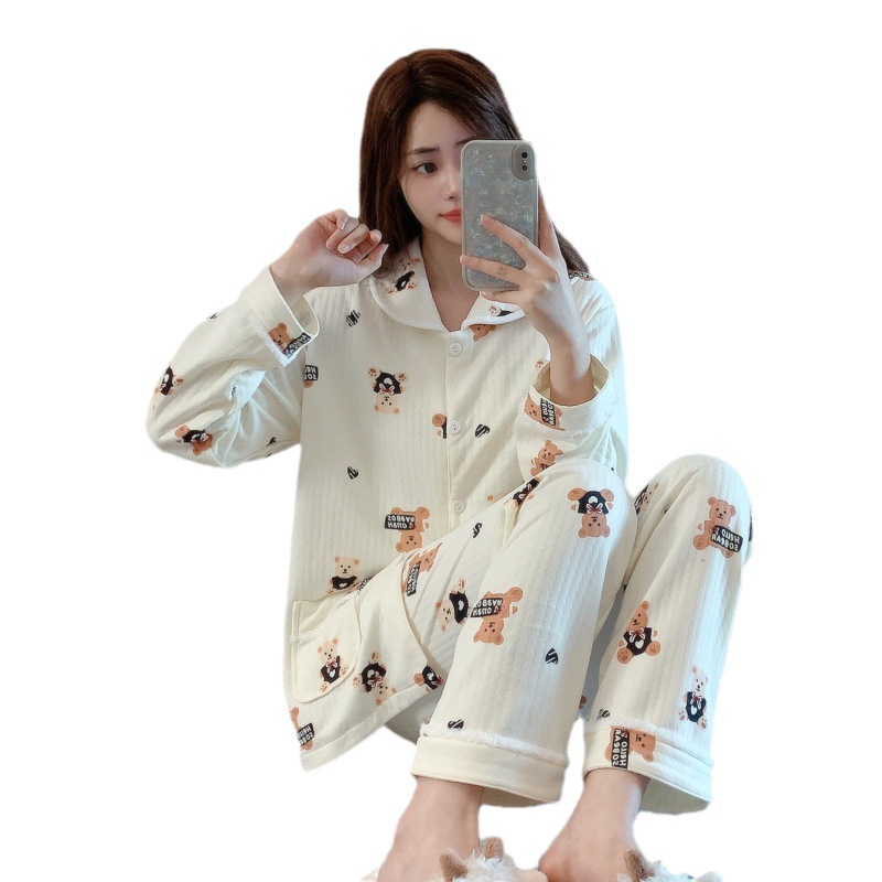 Pijamas de oso japonés Otoño e Invierno de las mujeres más grasa MM algodón sándwich manga larga 2023 Nuevo aire algodón desgaste del hogar